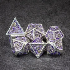 Sage's Mystery of the Oceans Purple/Silver Hollow Metal Polyhedral Dice Set DnD