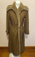 Rare VTG Frankie Welch Virginia Brown Fur Lined Belted Mob Wife Trench Coat M