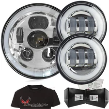  Eagle Lights Harley 7" Round Gen III LED Headlight Chrome Halo Passing Kit