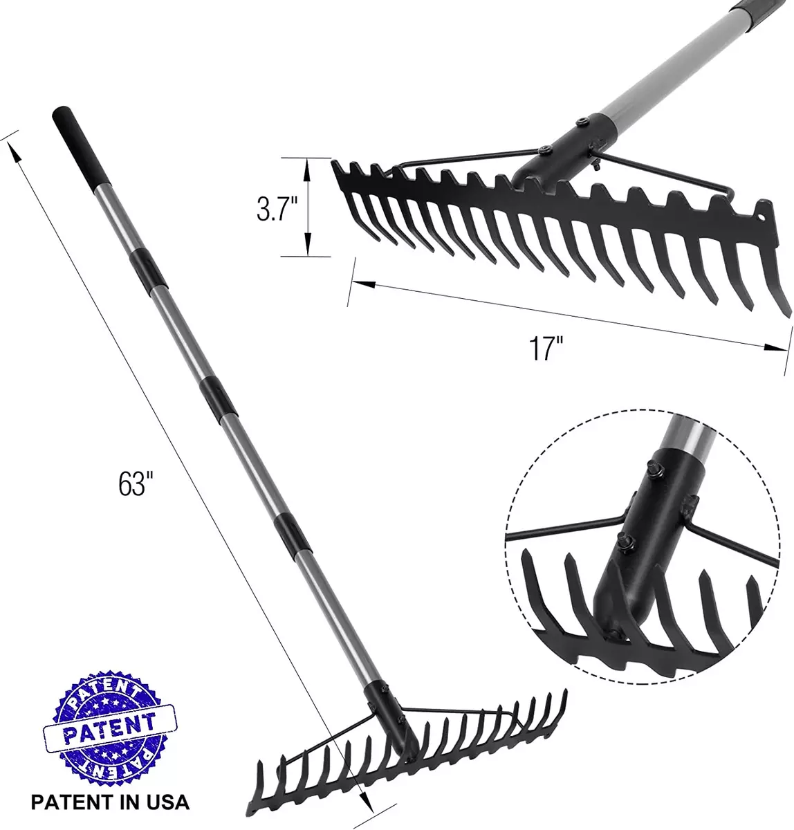 5.4FT Bow Rake Heavy Duty Garden Rake with Stainless Steel Handle