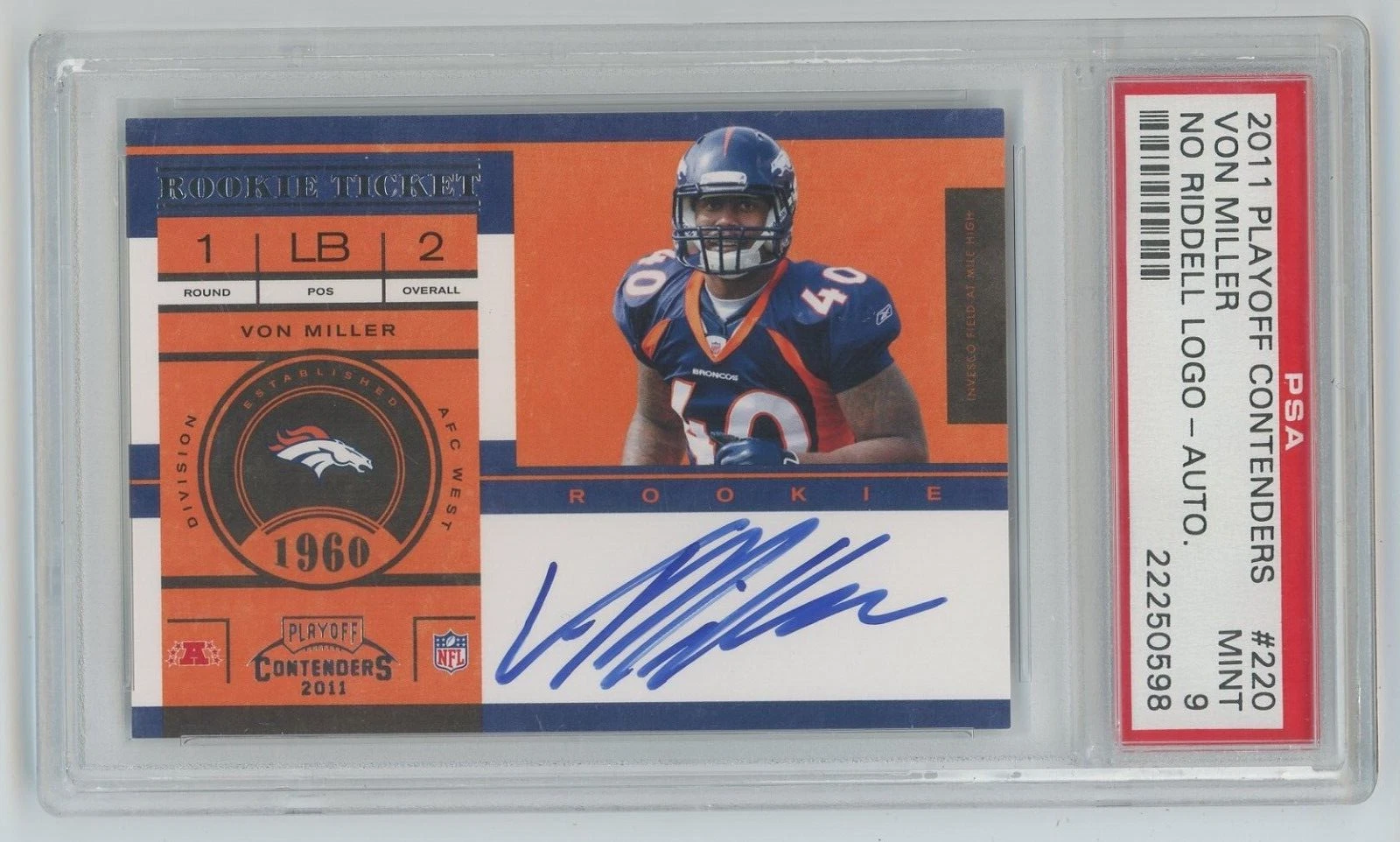 Von Miller Playoff Contenders #220 No Riddell Logo on Helmet-Autograph