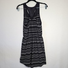 Guess Fit and Flare Black Striped Sleeveless V-Neck Dress Women's Sz M