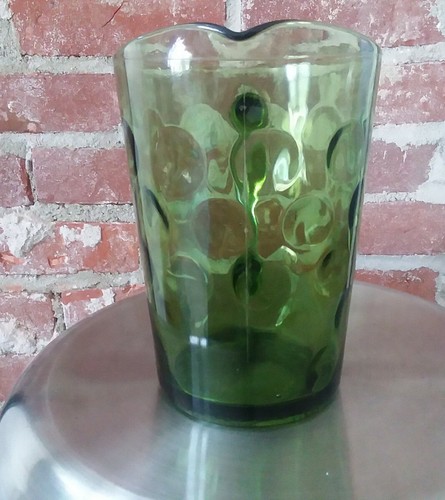 Avocado Green Hazel Atlas Dimple Bubble Pitcher 2 Qt Mid Century Modern 8"H - Picture 4 of 7