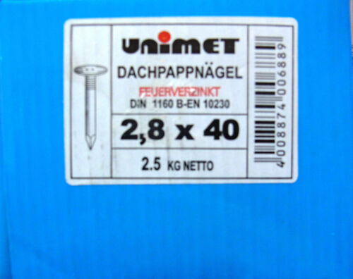 Dachpappnägel Breitkopfnägel 2,8x40 mm B- EN10230 feuerverzinkt 2,5 KG
