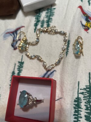 14k gold vermeil created blue topaz open design soviet style drop earring