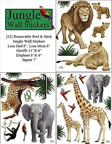 Calcomanías de pared pequeñas de animales de la selva (23) león, elefante, jirafa, jaguar, mono Foto 3 de 4