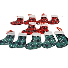 Christmas Mini 4.5" Stocking Ornaments Money Holders Green Red Lot of 12