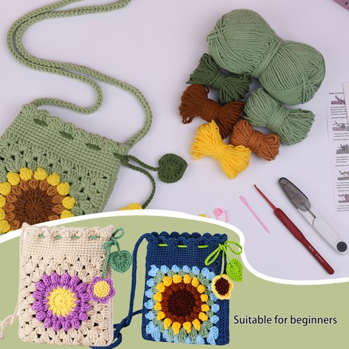 Kit de ganchillo bolsa de teléfono girasol hágalo usted mismo kit de inicio de ganchillo artesanal para adultos Reino Unido - Imagen 6 de 15