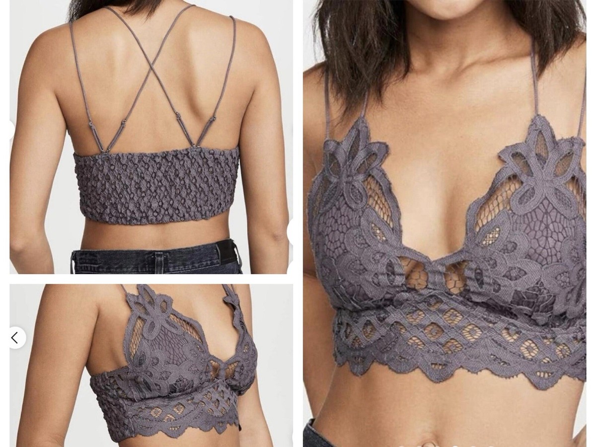 Free People Adella Bralette Lace Charcoal Gray Size Small