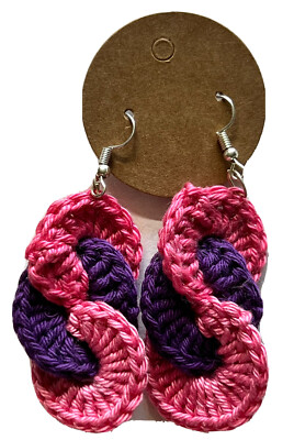 Pink purple swirl loop thread Handmade USA crochet Earrings hook dangle NEW