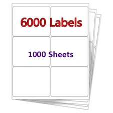 6000 Address Shipping Labels 3 1/3x 4 Amazon FBA Self Adhesive 6 Per Sheet 6 UP