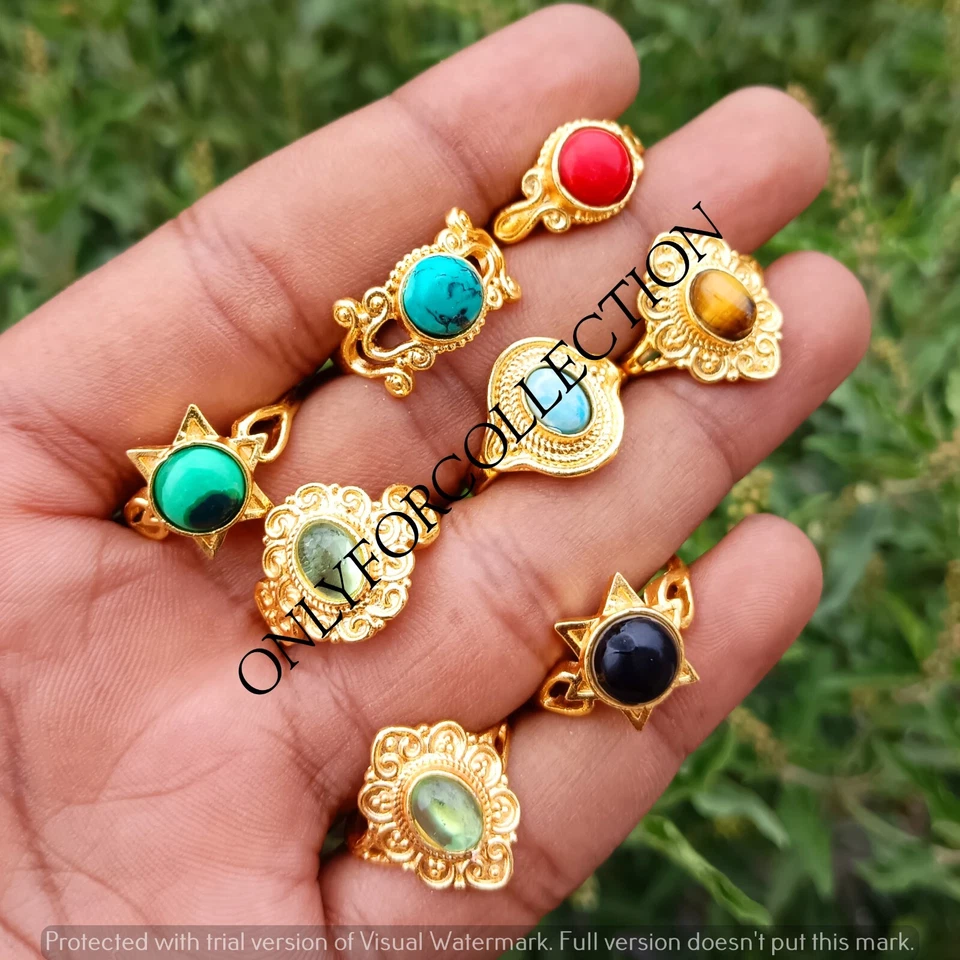 Розовый кварц и смесь драгоценных камней 925 золото покрытием оптовая продажа богемные кольца лот - Изображение 2 из 4