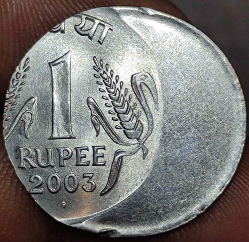 India Re 1, UNC Error Coin, 2003 BOMBAY with 'NICE OFF CENTER STRIKE', FSS (A47)