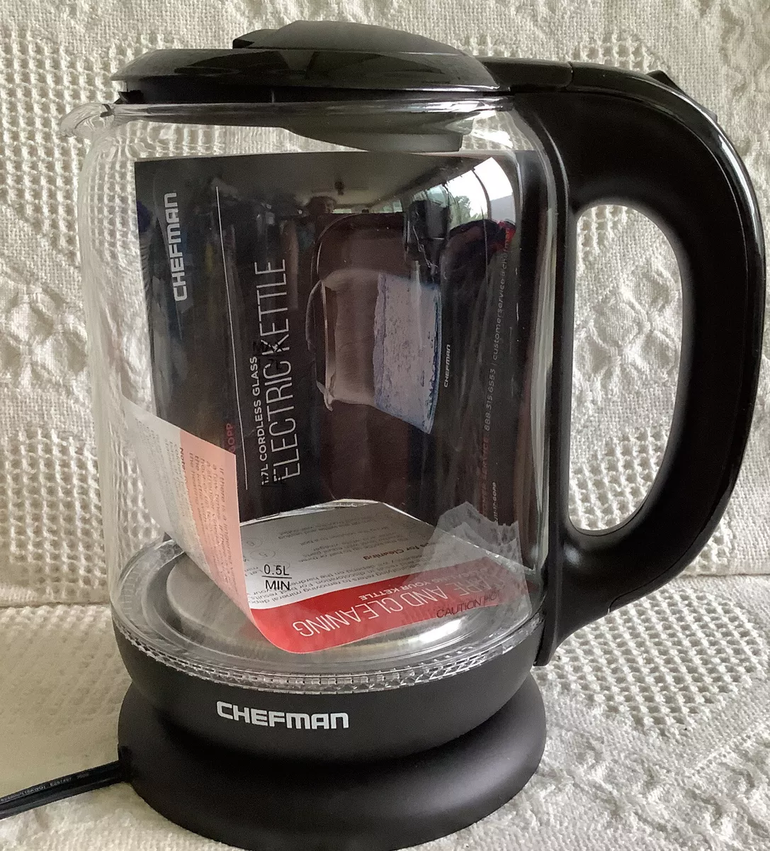 Chefman 1.7 Liter Electric Glass Tea Kettle, Fast Hot Water Boiler, One  Touch Op