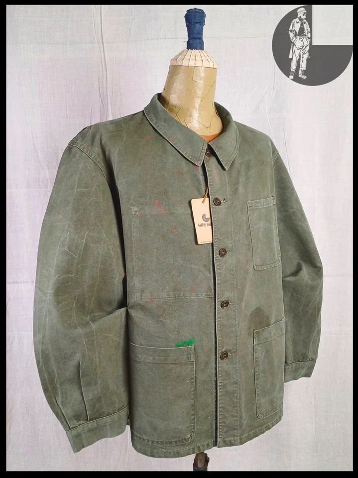 1960s French Army Green Canvas Work Jacket - Image 2 of 4