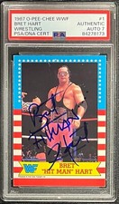 BRET HITMAN HART SIGNED 1987 WWF O-PEE-CHEE ROOKIE CARD #1 PSA AUTO GRADE 7  173