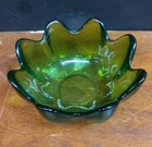 Blenko Art Glass Bowl Olive Green Lotus 5.5" Wide MCM