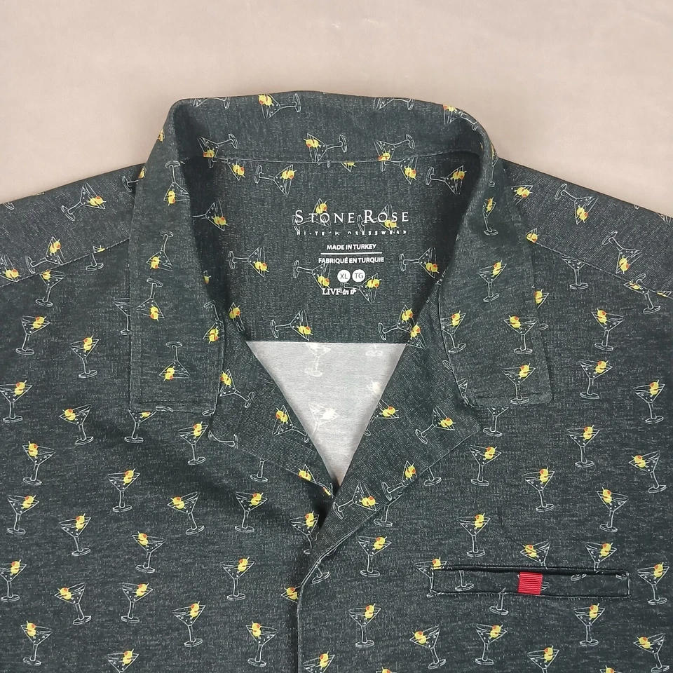 Stone Rose XL Mens Shirt Casual Camp Hawaiian Bowling Martini All Over Stretch - Image 2 of 4