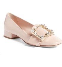 NIB 950 Miu Miu Crystal Bow Low Heel Slip On Pump Shoe Nude Patent EUR 39