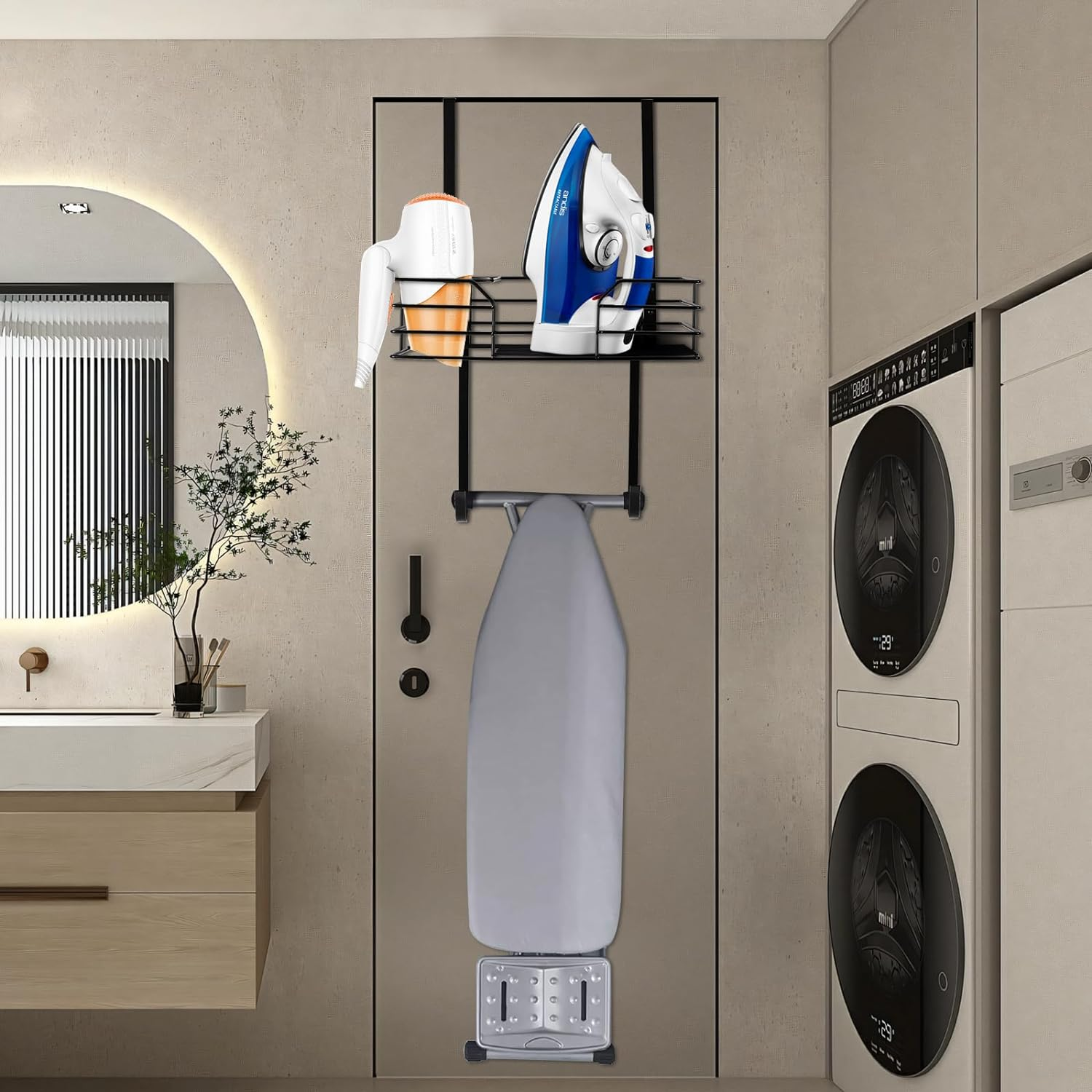 Wall Mount Ironing Board & Iron Holder W/ Hair Dryer Holder Over the Door Hanger-image