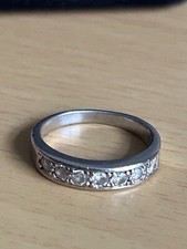 Vintage 925 Silver Band Ring with Cubic Zirconias Size M