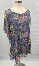Umgee Women's Lined Floral Dress Sz SMALL Blue/Rust 100% Poly Flared Sleeves NWT