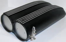 Finned Aluminum Dual Carb 4 BBL Shotgun Air Hood Scoop Intake Black Coated