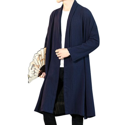 Men's Over-the-knee Chinese-style Loose Coat Cloak Retro Windbreaker Taoist Robe