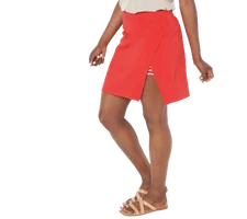 Susan Graver Weekend Premium Stretch Pull-On Skort with Striped Shorts in Red