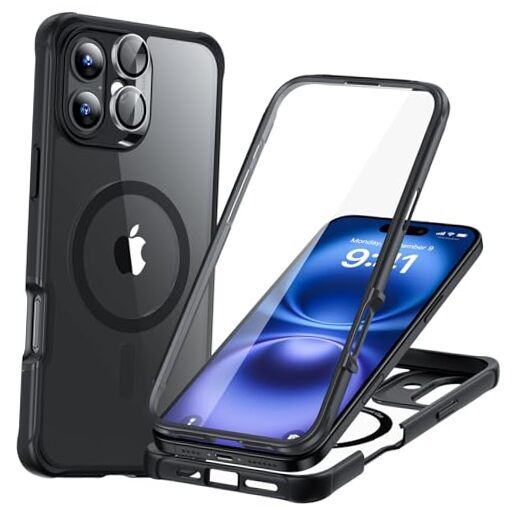 for Case, Compatible with MagSafe, Full-Body Military iPhone 16 Clear Black