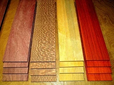 16 PIECES THIN PADAUK, AFRORMOSIA, LEMONABALLI, & PURPLEHEART 12" X 3" X 1/4"