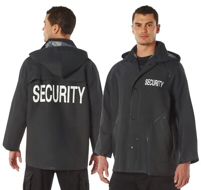 Mens Black SECURITY Rain Jacket - Rothco PVC Bouncer Staff Uniform Coat