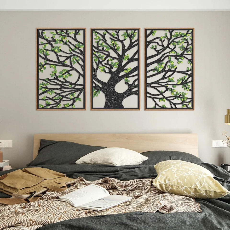 CHDITB Wooden Tree of Life Framed Wall Art(Set of 3, 16"x32"), 3 Panel Rustic... - Image 3 of 4