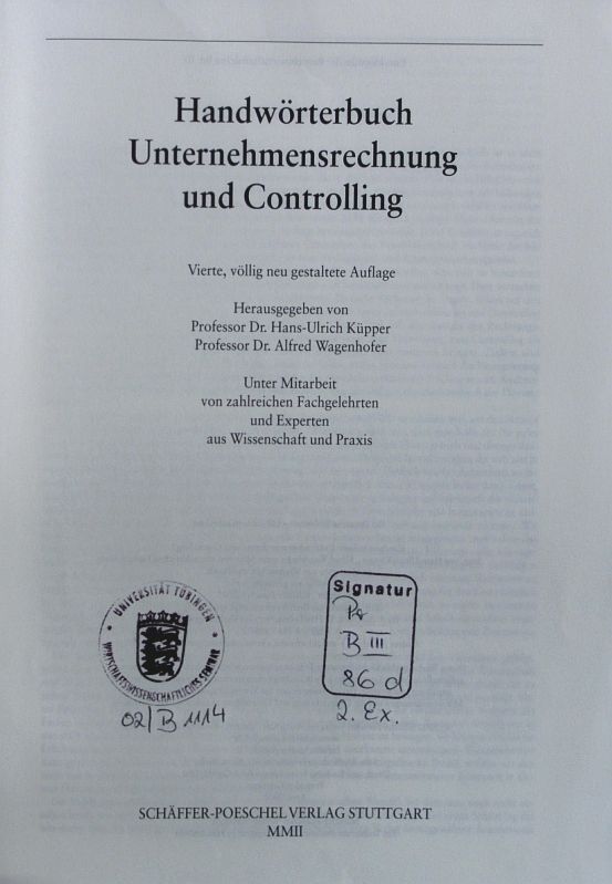 Enzyklopädie der Betriebswirtschaftslehre. - 3. Handwörterbuch Unternehmensrechn - Küpper, Hans-Ulrich