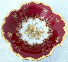 VG GERMAN BAVARIA RW RUDOLF WACHTER ROYAL RED FINE CHINA PORCELAN FLORAL BOWL #1