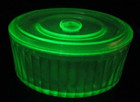 Vintage Green Uranium UV Vaseline Glass Refrigerator Dish with Lid Glows OVAL — photo 1