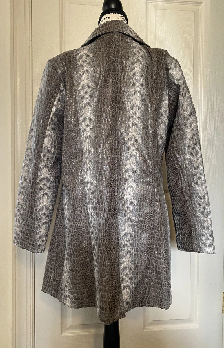 Selene Sport Faux Snakeskin Long Jacket Coat Gray Bone Women s