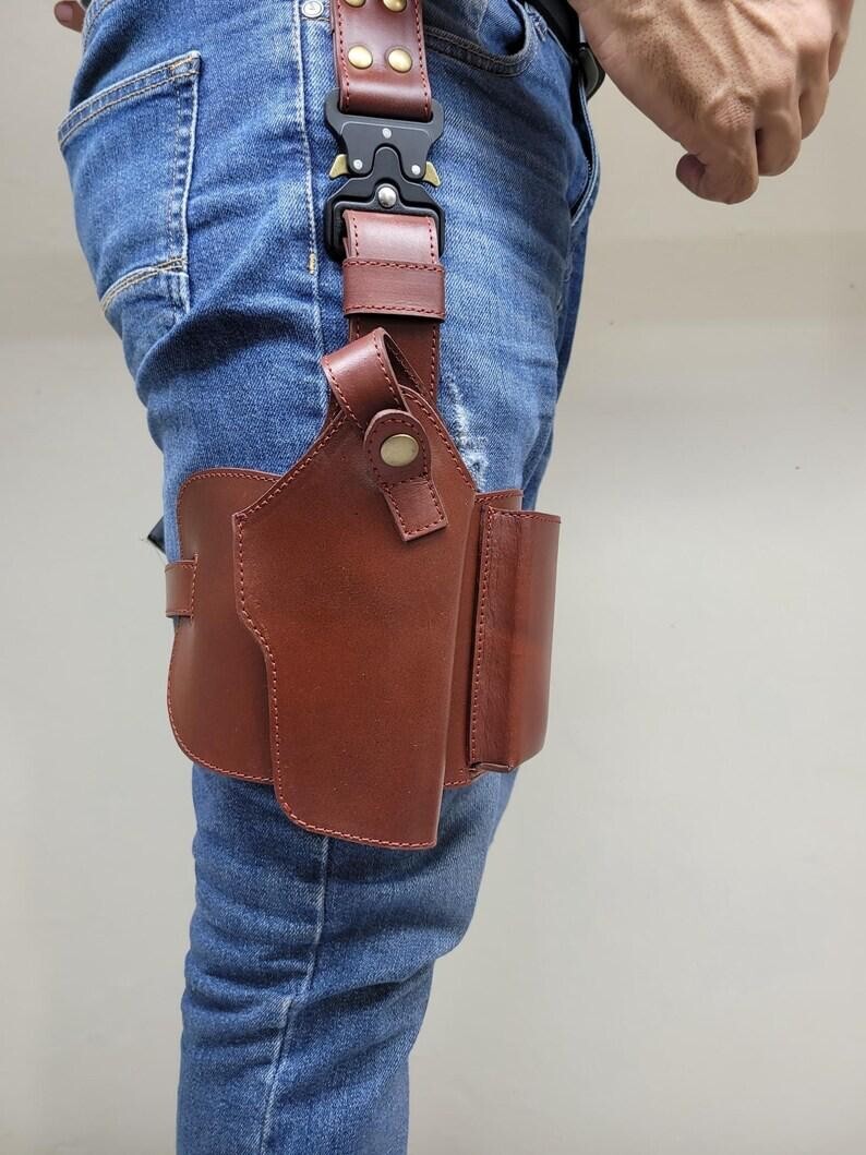 Thigh Holster, adjustable Dropleg Holder with Clip Pouch, Handmade
