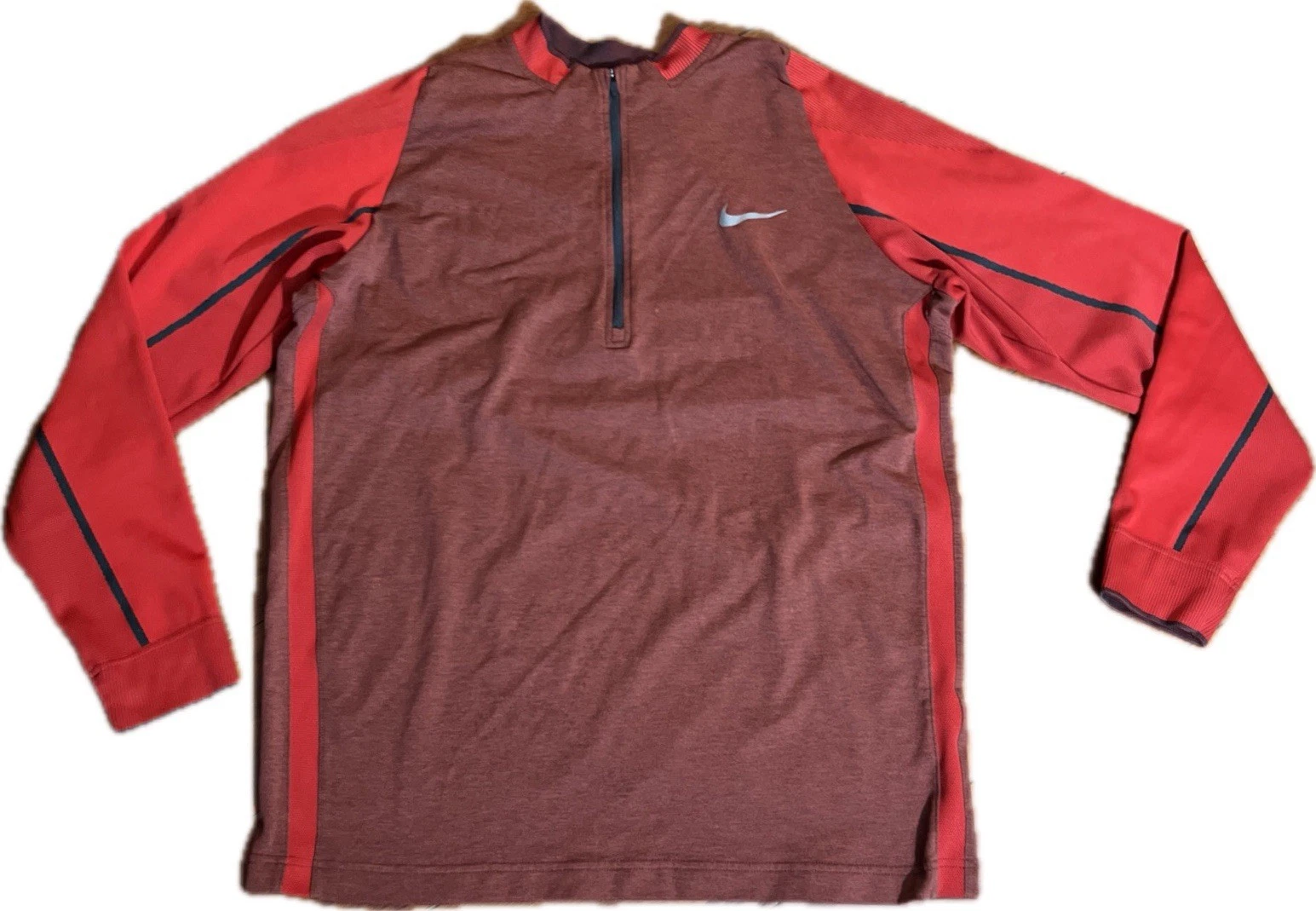 Nike Engineered Golf Shirt Top Men's L Red 1/2 Zip Dri-Fit Swoosh 746072-657