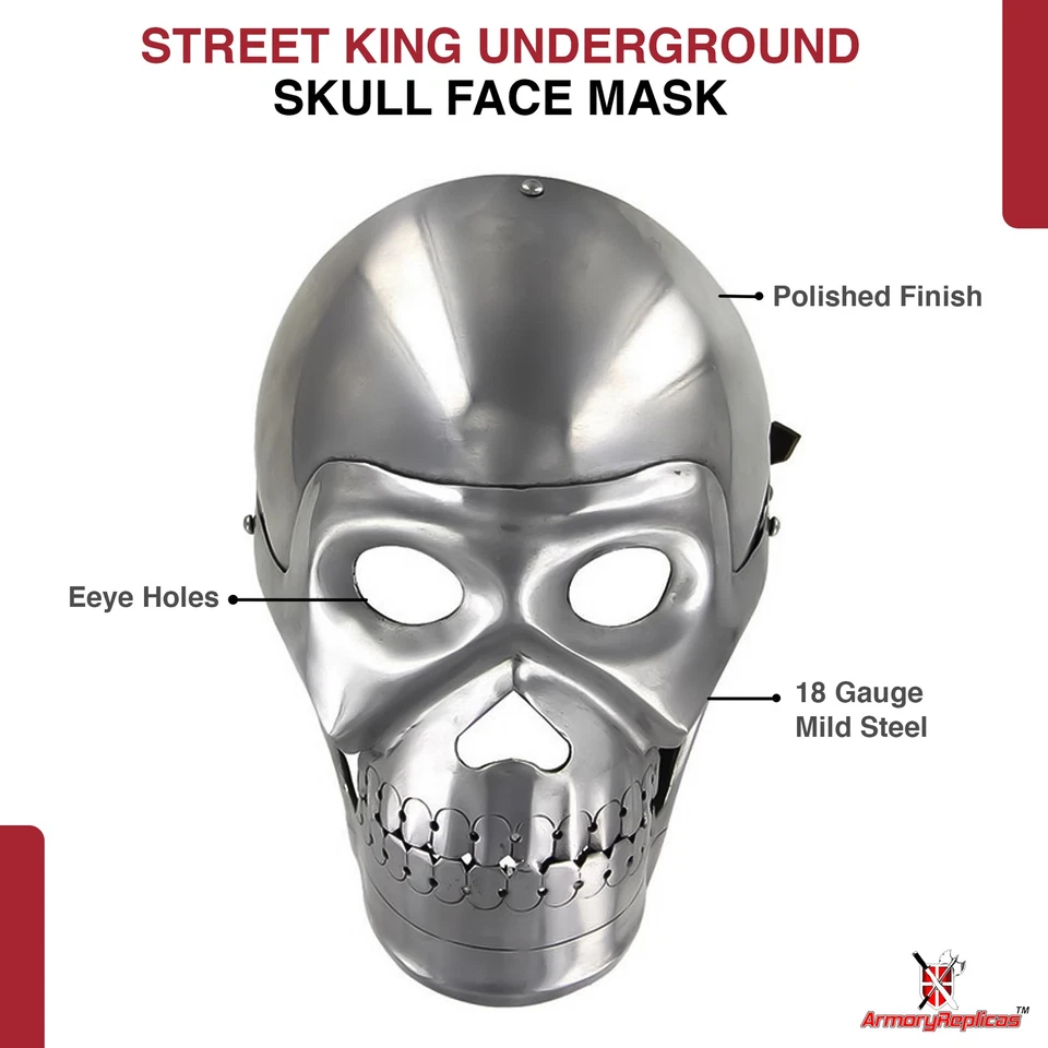 Steel Armor Skull Face Mask LARP Costume Halloween Stage Prop Functional - Image 3 of 4