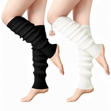 Leg Warmers for Women 80s 90s Outfit Fashion Neon 50cm 2Pair Black  White