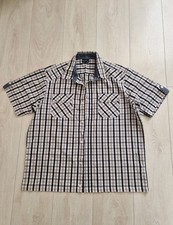 Herren Hemd gestreif  Regular  L 41/42 Brusttaschen grau braun Ton Kurzarm 