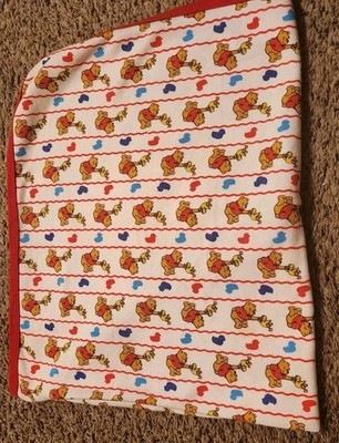 Vintage Winnie the Pooh 2 Ply Cotton Receiving Blanket Red Edging 30x30 Flaw