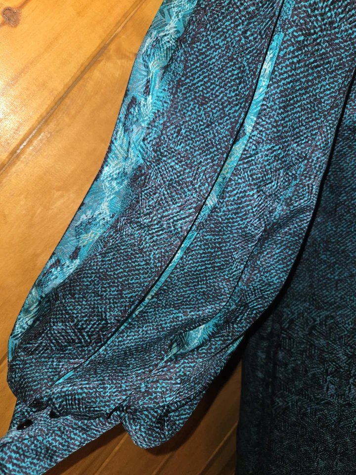 Vestido Vaina Vintage Julie Francis Verde Seda Talla 12 Mangas Abertura Acolchado Hombro Foto 4 de 4