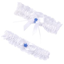 2pcs Wedding Brides Bow Garters for Women, Elastic Lace Bridal Blue Garters f...