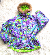 Giacca sci Ellesse vintage anni 90 dall'italia donna taglia S 4/6 con cappuccio viola verde