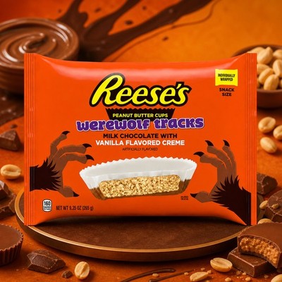 Reese's Vanilla Creme Peanut Butter Cups Werewolf Tracks 265g Halloween USA