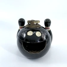Vintage Lipper Mann Bowling Ball Pins Table Lighter Ashtray Set 5" MCM Ceramic