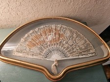 Antique 19th Century French MotherOfPearl  Lace Hand Fan In Custom Gilt Box...