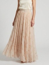 Celine Paris Women's Pink Silk Floral Pleated High-Waist A-Line Skirt Size 44